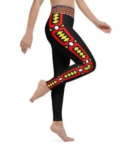 African Print Yoga Leggings, Shorts Multicolor Black Red Yellow Beautiful Colorful African Pattern 1